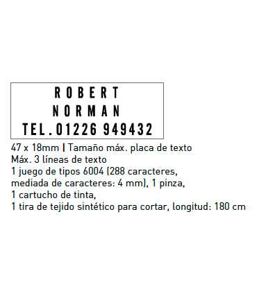 Sello/Cuño Textil Tamaño 38x14mm