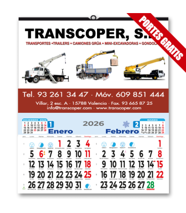 Calendario Pared  Bimensual 33,5 cm.