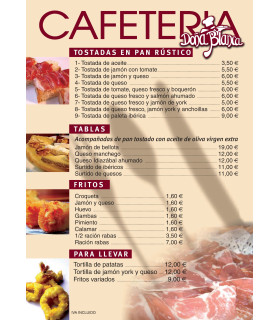 Cartas Restaurante A4 Sin Plegar